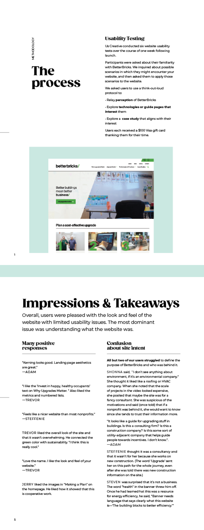 User testing results for BetterBricks.